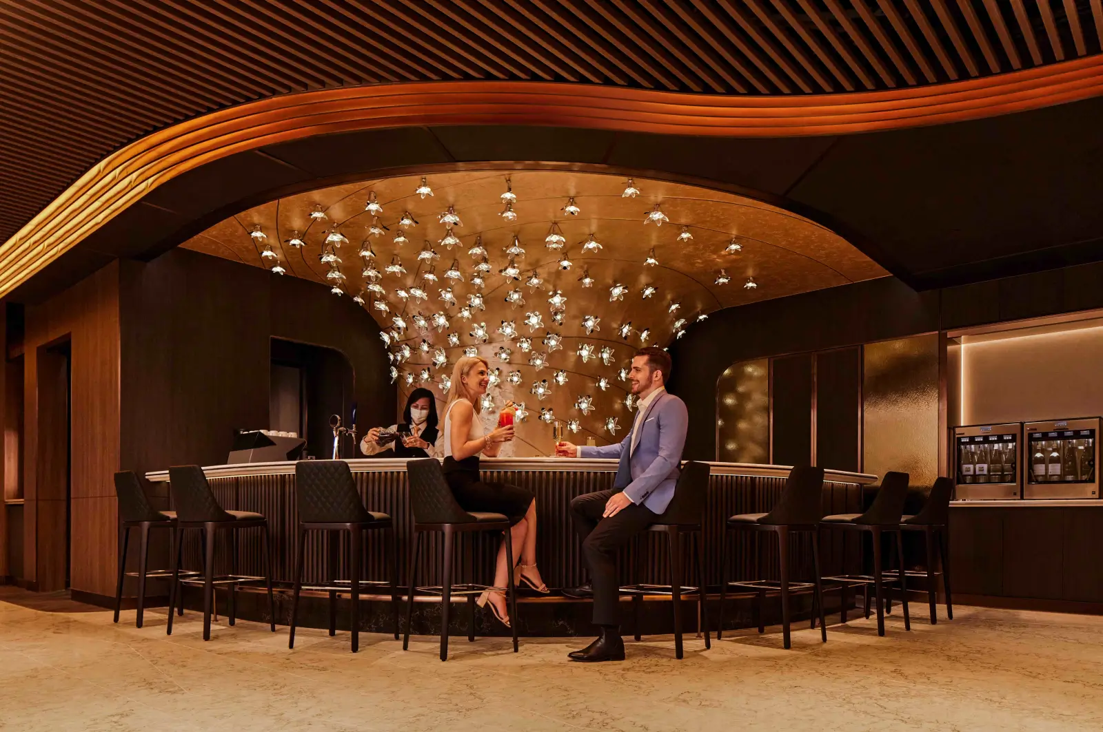 Singapore Airlines KrisFlyer Private Room bar at Changi, a Chase Ultimate Rewards transfer partner sweet spot.