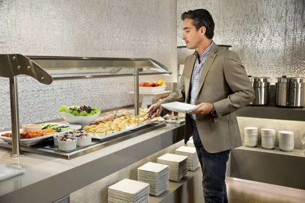 Premium airline or hotel lounge interior, representative image for an article comparing hotel and airline elite status value